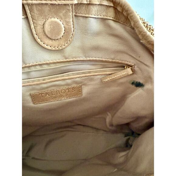 Talbot’s Tan Satchel Leather and Knit Large Handbag - Picture 3 of 6